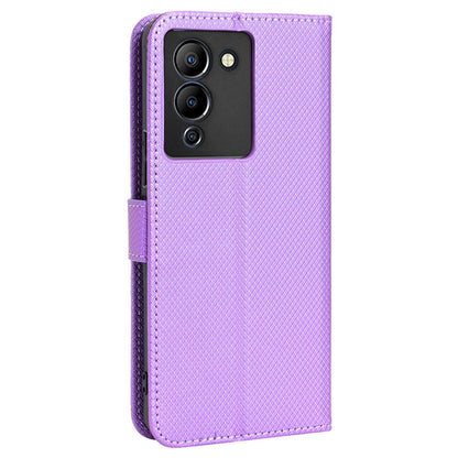 For Infinix Note 12 G96 4G/Note 12 Turbo Drop-proof Phone Flip Wallet Case Anti-wear Diamond Texture PU Leather Cover Stand Card Holder with Wrist Strap