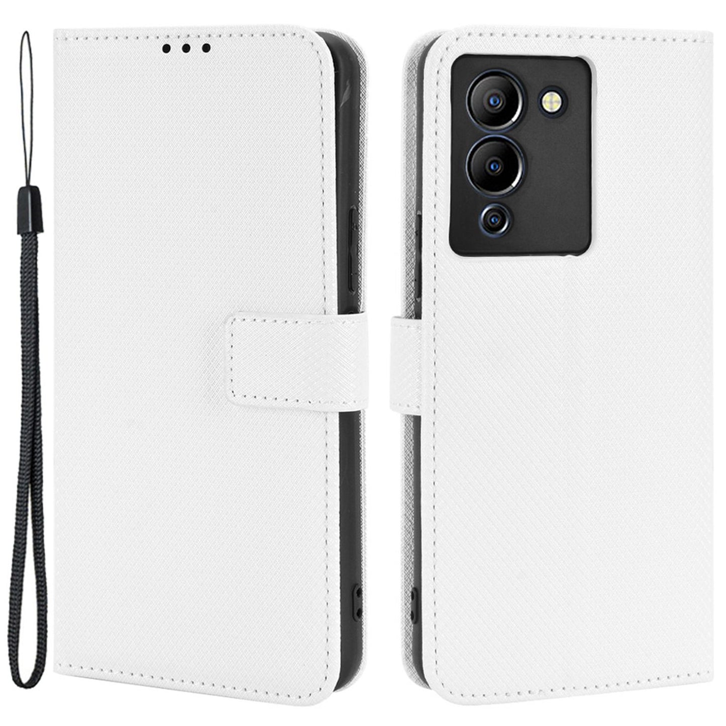 For Infinix Note 12 G96 4G/Note 12 Turbo Drop-proof Phone Flip Wallet Case Anti-wear Diamond Texture PU Leather Cover Stand Card Holder with Wrist Strap