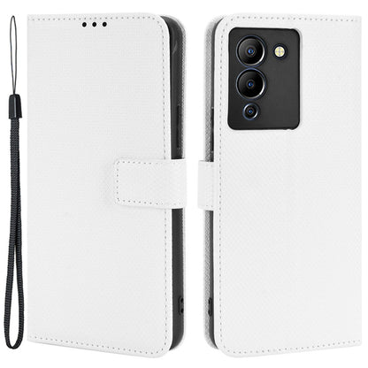 For Infinix Note 12 G96 4G/Note 12 Turbo Drop-proof Phone Flip Wallet Case Anti-wear Diamond Texture PU Leather Cover Stand Card Holder with Wrist Strap