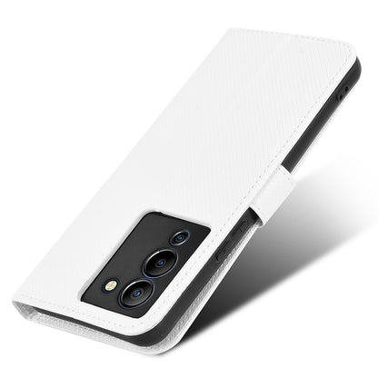 For Infinix Note 12 G96 4G/Note 12 Turbo Drop-proof Phone Flip Wallet Case Anti-wear Diamond Texture PU Leather Cover Stand Card Holder with Wrist Strap