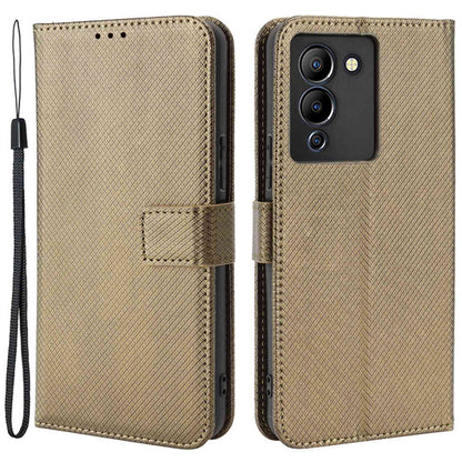 For Infinix Note 12 G96 4G/Note 12 Turbo Drop-proof Phone Flip Wallet Case Anti-wear Diamond Texture PU Leather Cover Stand Card Holder with Wrist Strap