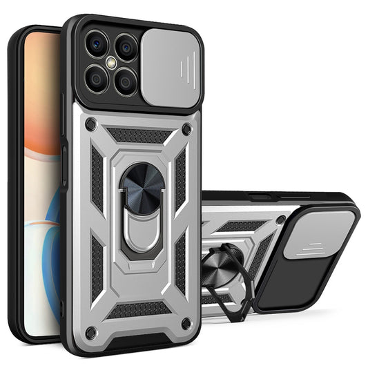 For Honor X8 Bump Proof Cell Phone Shell Kickstand PC + TPU Hybrid Cover Slide Camera Protection Phone Case