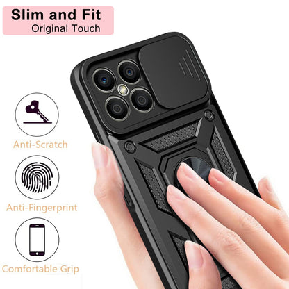 For Honor X8 Bump Proof Cell Phone Shell Kickstand PC + TPU Hybrid Cover Slide Camera Protection Phone Case