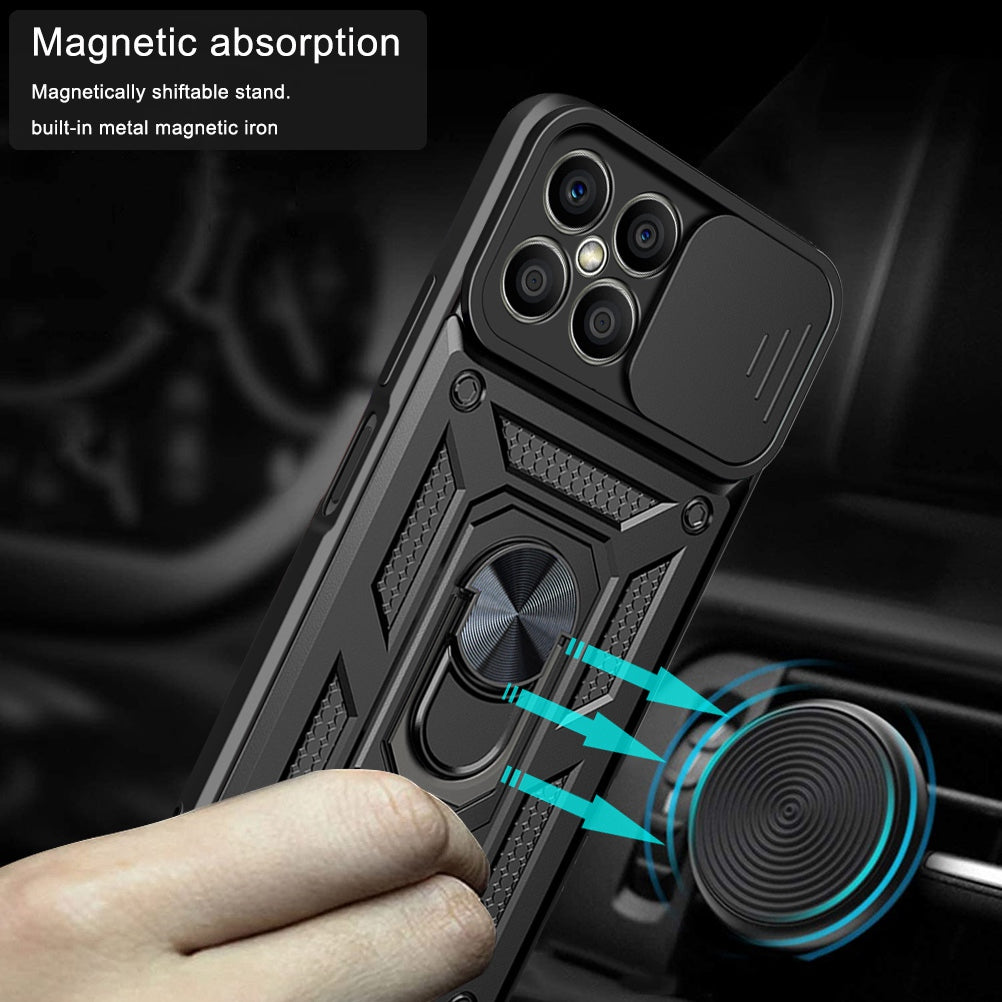 For Honor X8 Bump Proof Cell Phone Shell Kickstand PC + TPU Hybrid Cover Slide Camera Protection Phone Case