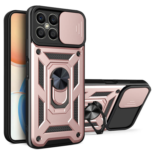 For Honor X8 Bump Proof Cell Phone Shell Kickstand PC + TPU Hybrid Cover Slide Camera Protection Phone Case