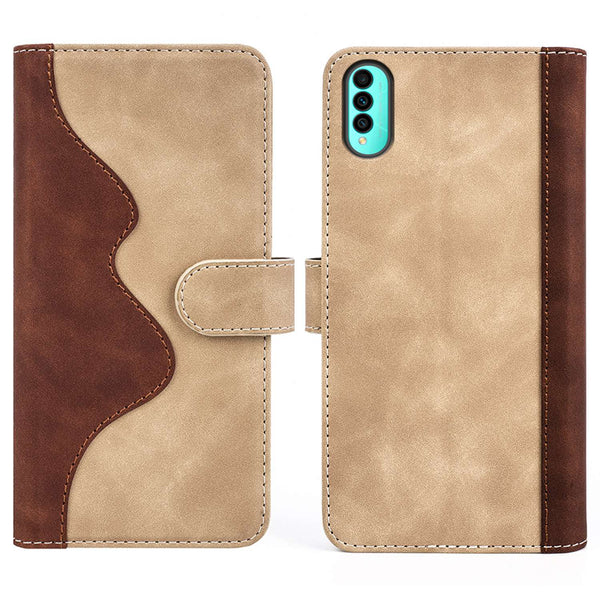 For Wiko T50 4G Color Splicing Phone Flip Leather Wallet Case Stand Scratch-resistant Cellphone Protective Cover