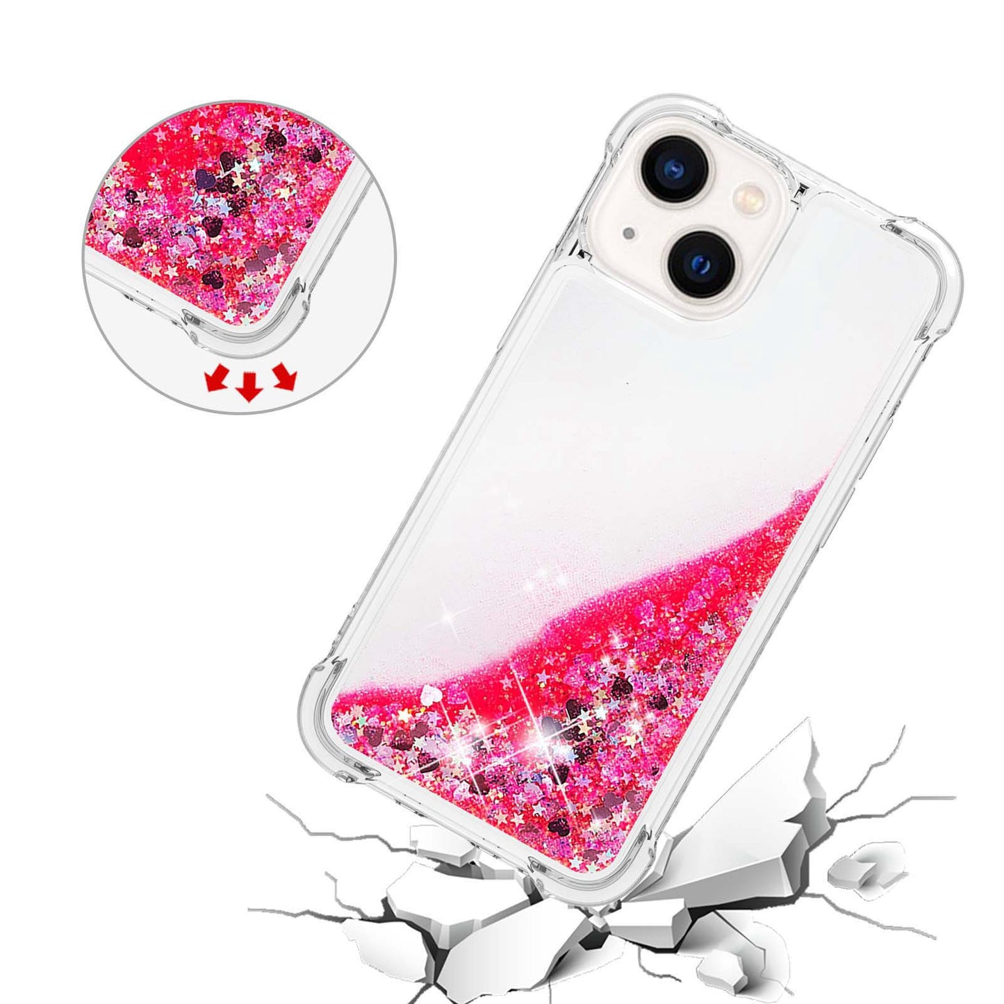 YB Quicksand Series-1 for iPhone 14 6.1 inch, Liquid Floating Glitter Sequins TPU Back Cover Anti-scratch Phone Case