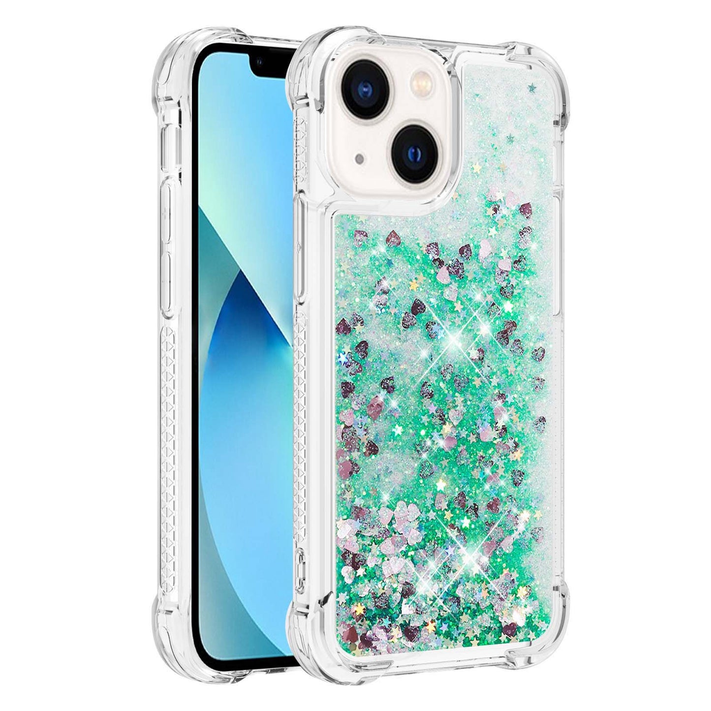 YB Quicksand Series-1 for iPhone 14 6.1 inch, Liquid Floating Glitter Sequins TPU Back Cover Anti-scratch Phone Case