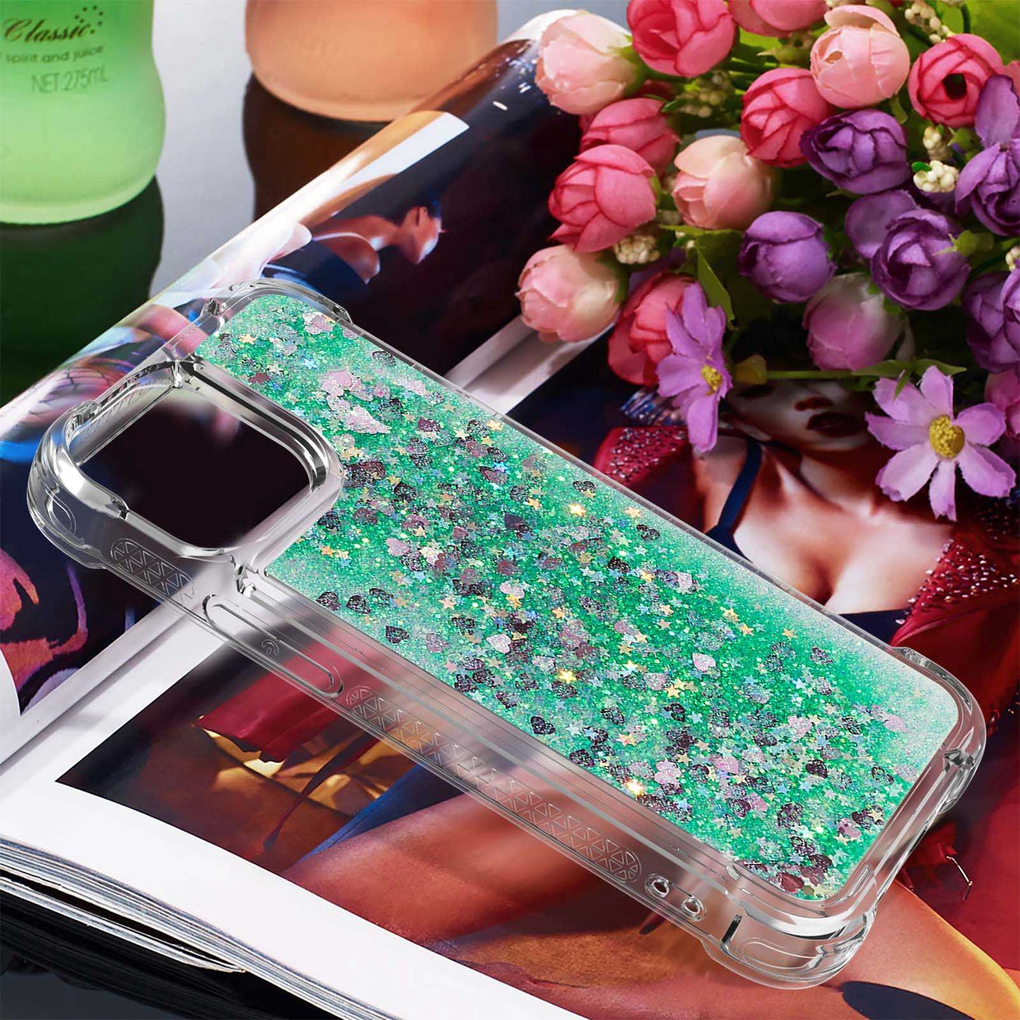YB Quicksand Series-1 for iPhone 14 6.1 inch, Liquid Floating Glitter Sequins TPU Back Cover Anti-scratch Phone Case