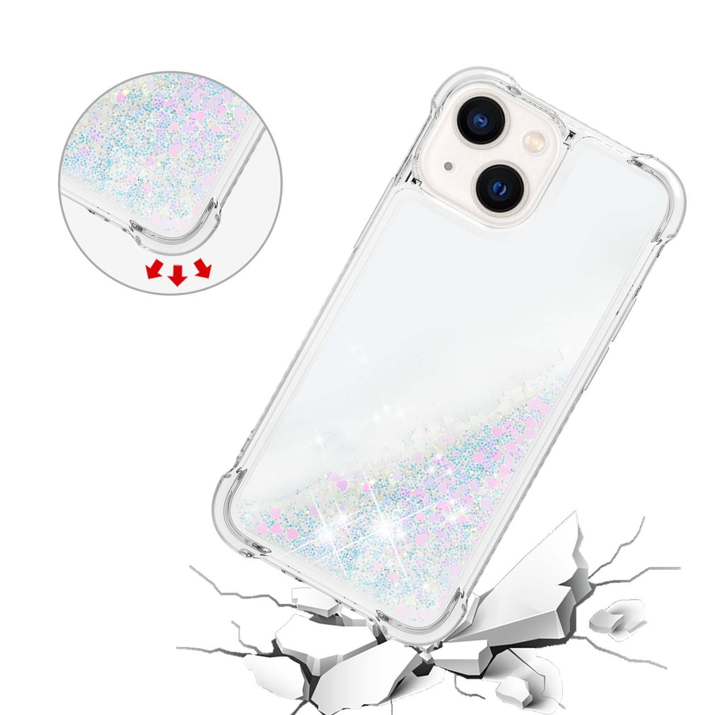 YB Quicksand Series-1 for iPhone 14 6.1 inch, Liquid Floating Glitter Sequins TPU Back Cover Anti-scratch Phone Case