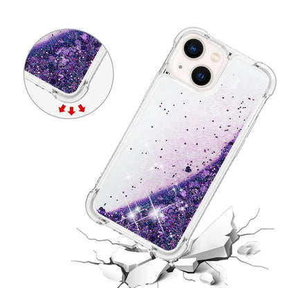 YB Quicksand Series-1 for iPhone 14 6.1 inch, Liquid Floating Glitter Sequins TPU Back Cover Anti-scratch Phone Case