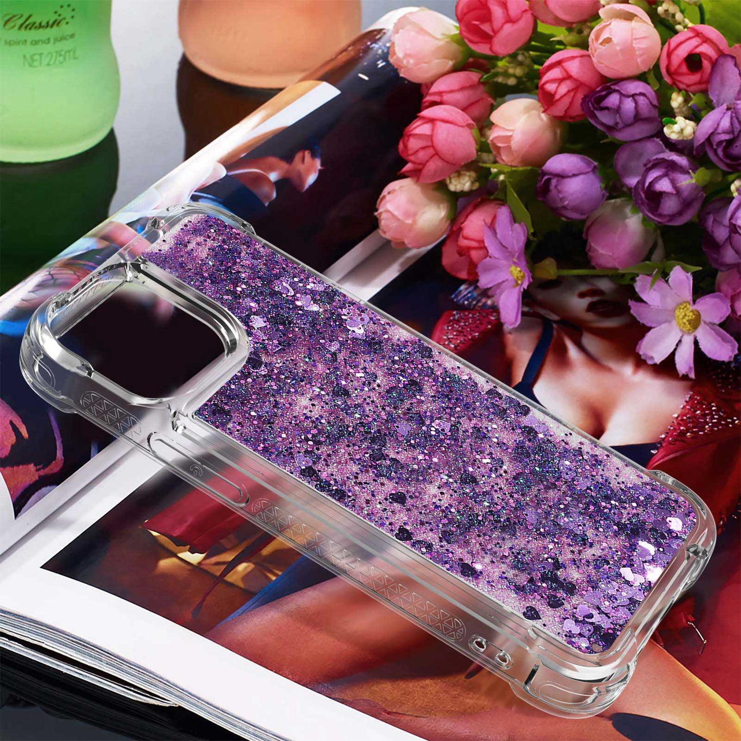 YB Quicksand Series-1 for iPhone 14 6.1 inch, Liquid Floating Glitter Sequins TPU Back Cover Anti-scratch Phone Case