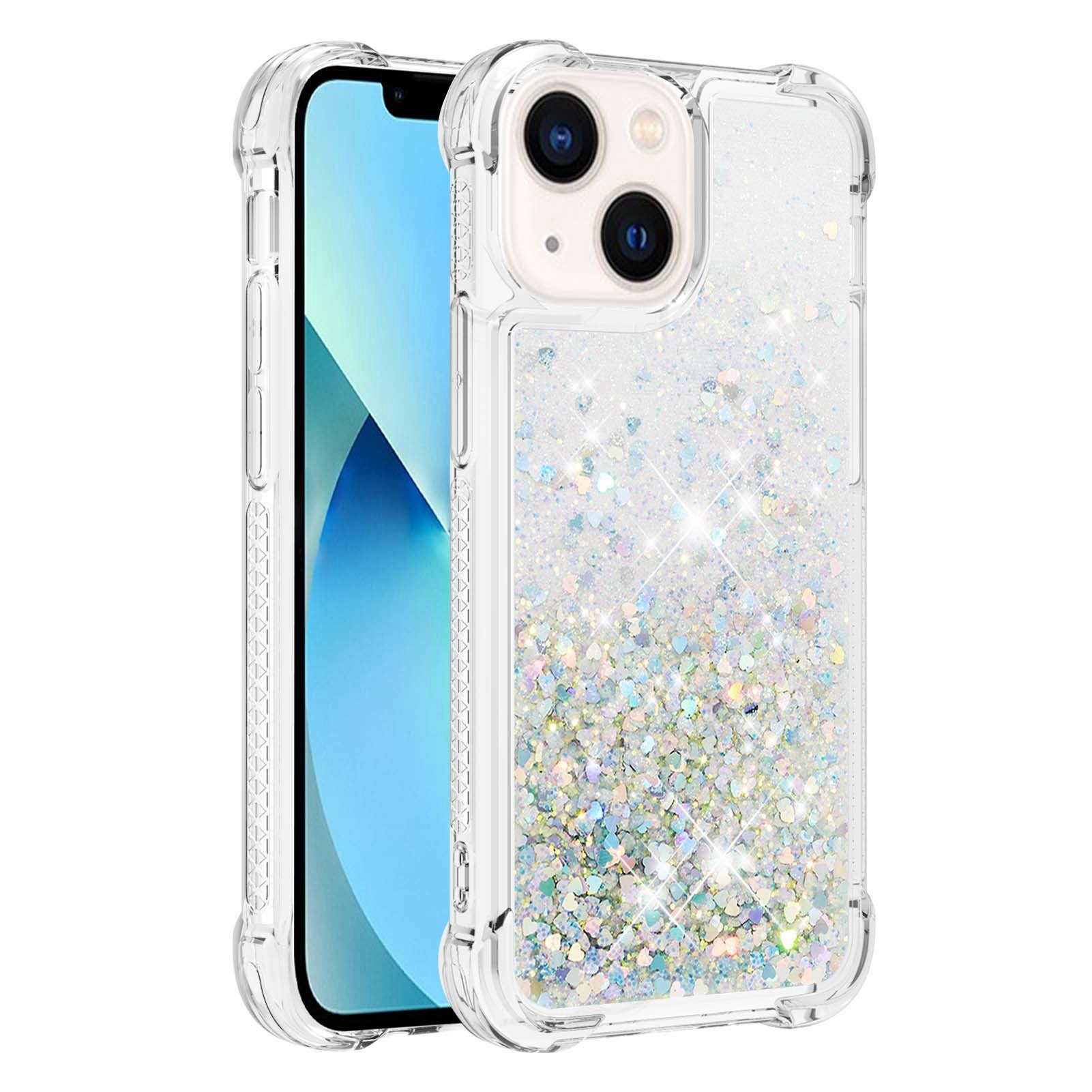 YB Quicksand Series-1 for iPhone 14 6.1 inch, Liquid Floating Glitter Sequins TPU Back Cover Anti-scratch Phone Case