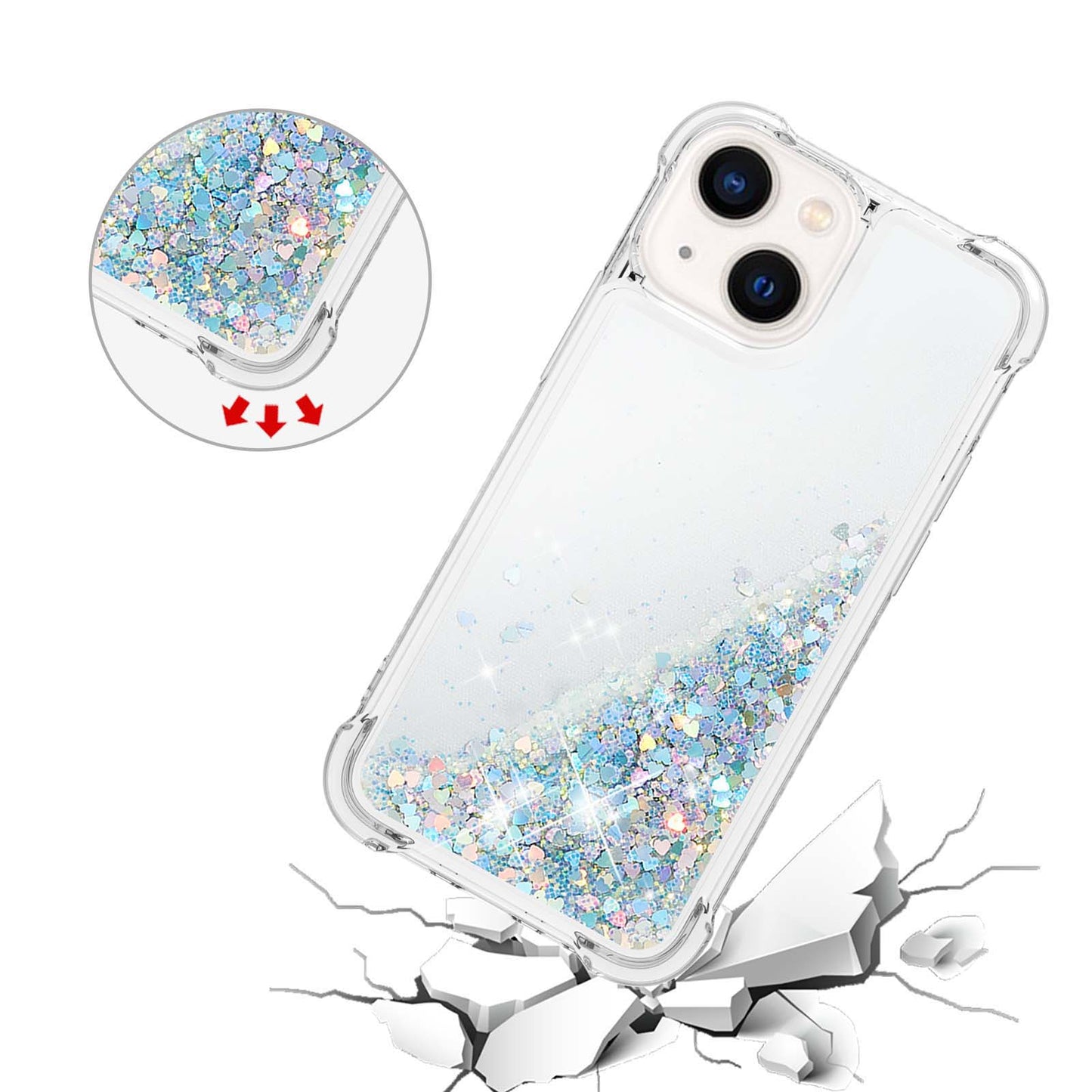YB Quicksand Series-1 for iPhone 14 6.1 inch, Liquid Floating Glitter Sequins TPU Back Cover Anti-scratch Phone Case