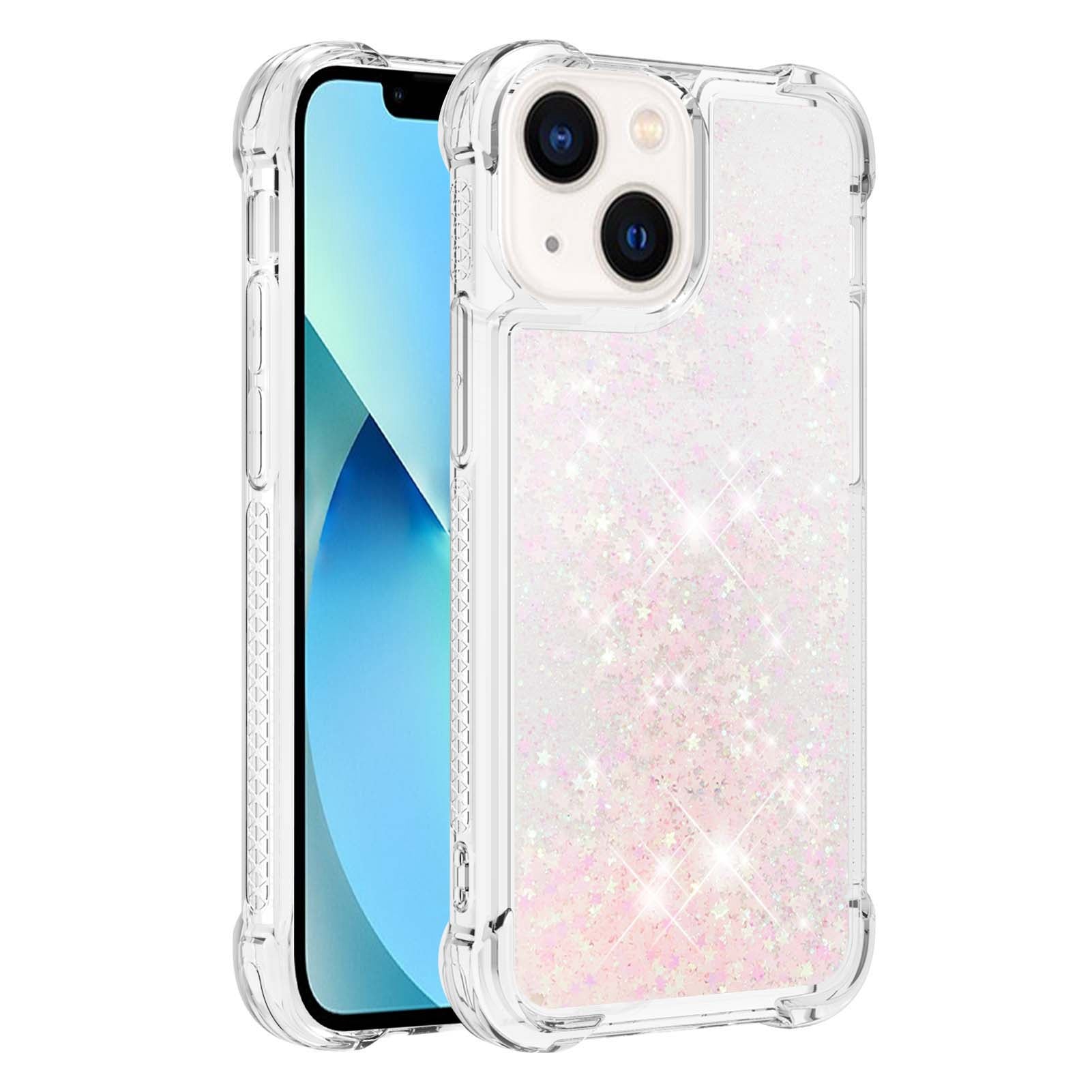 YB Quicksand Series-1 for iPhone 14 6.1 inch, Liquid Floating Glitter Sequins TPU Back Cover Anti-scratch Phone Case