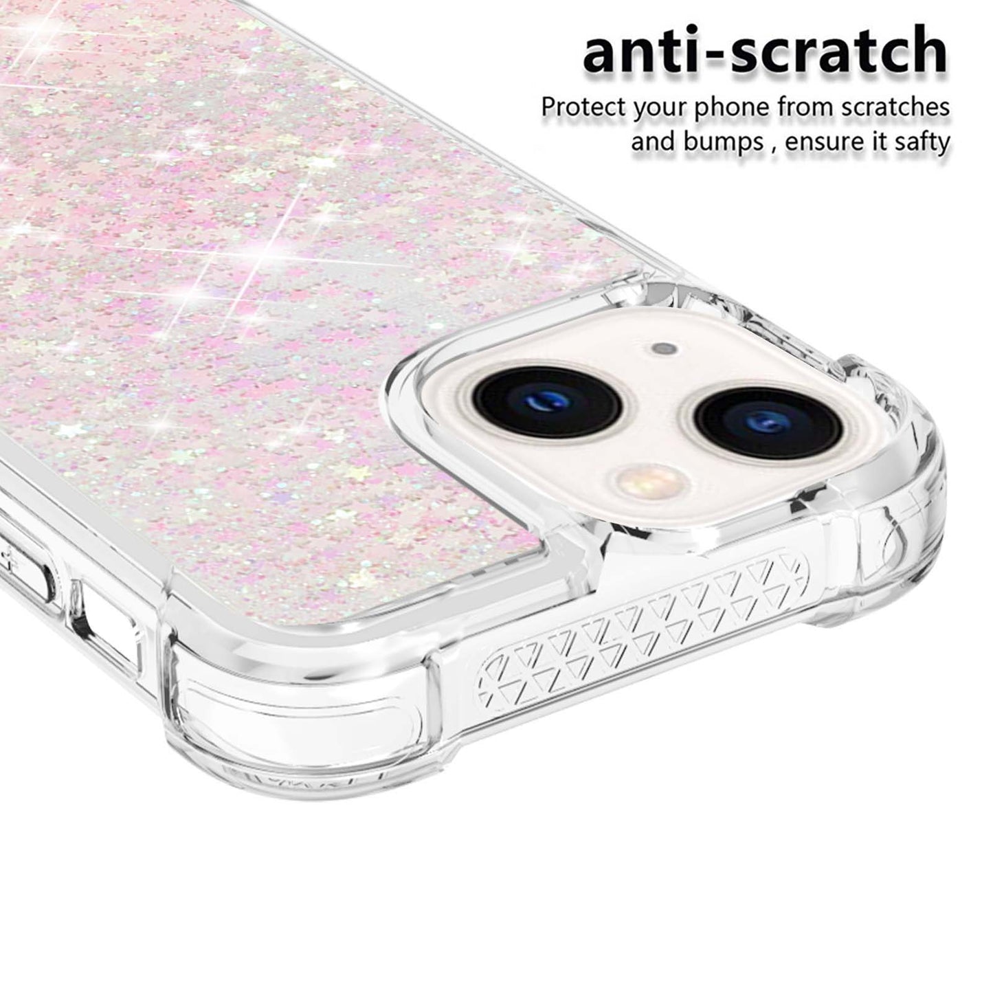 YB Quicksand Series-1 for iPhone 14 6.1 inch, Liquid Floating Glitter Sequins TPU Back Cover Anti-scratch Phone Case