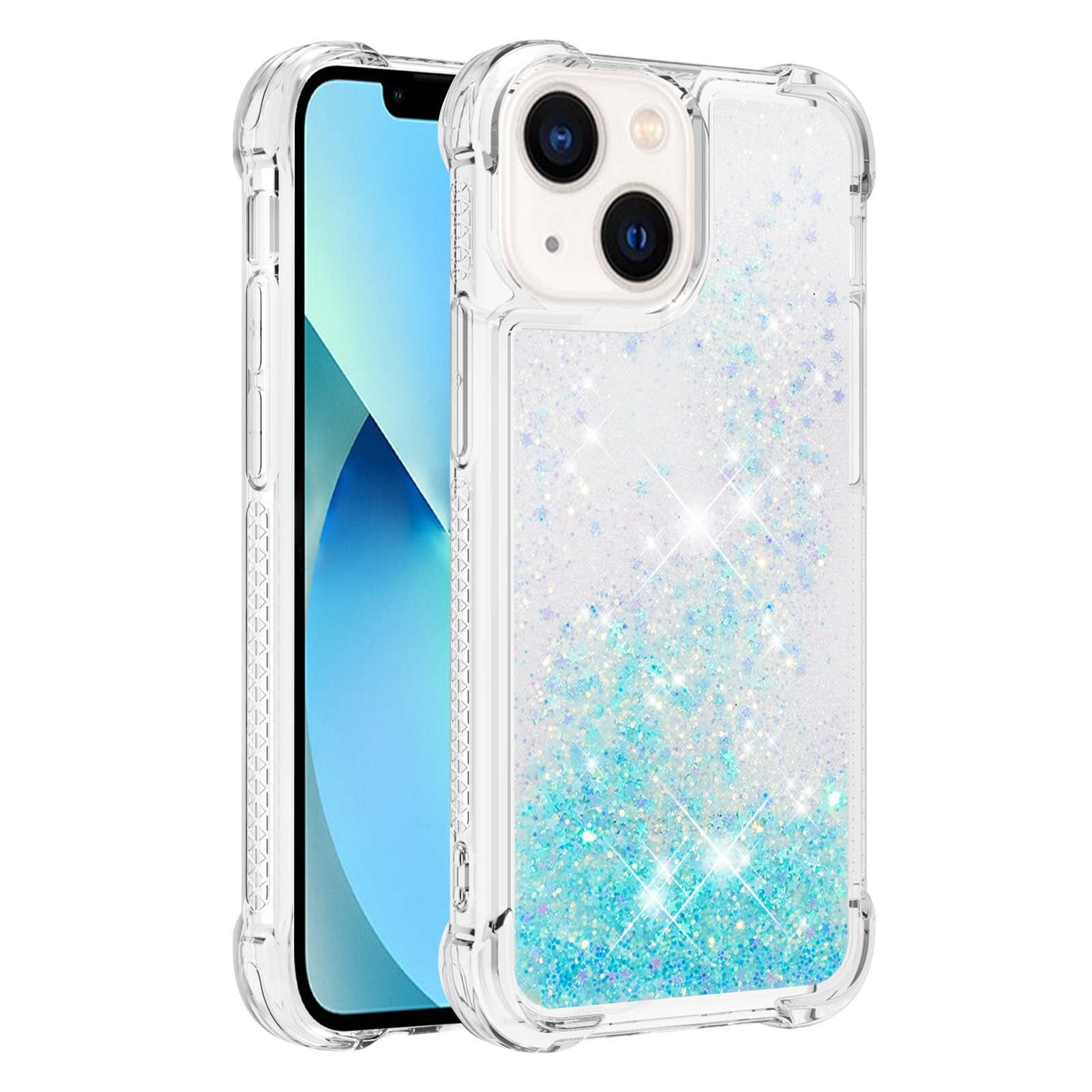 YB Quicksand Series-1 for iPhone 14 6.1 inch, Liquid Floating Glitter Sequins TPU Back Cover Anti-scratch Phone Case