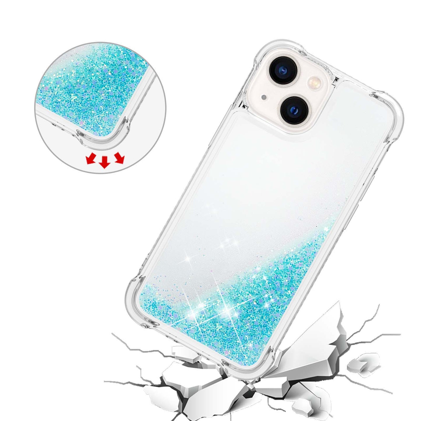YB Quicksand Series-1 for iPhone 14 6.1 inch, Liquid Floating Glitter Sequins TPU Back Cover Anti-scratch Phone Case