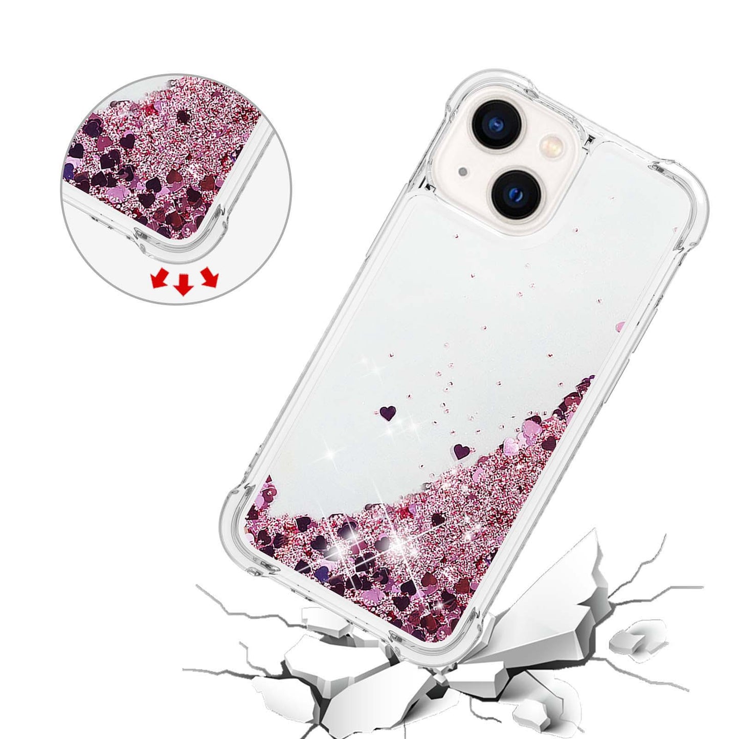 YB Quicksand Series-1 for iPhone 14 6.1 inch, Liquid Floating Glitter Sequins TPU Back Cover Anti-scratch Phone Case
