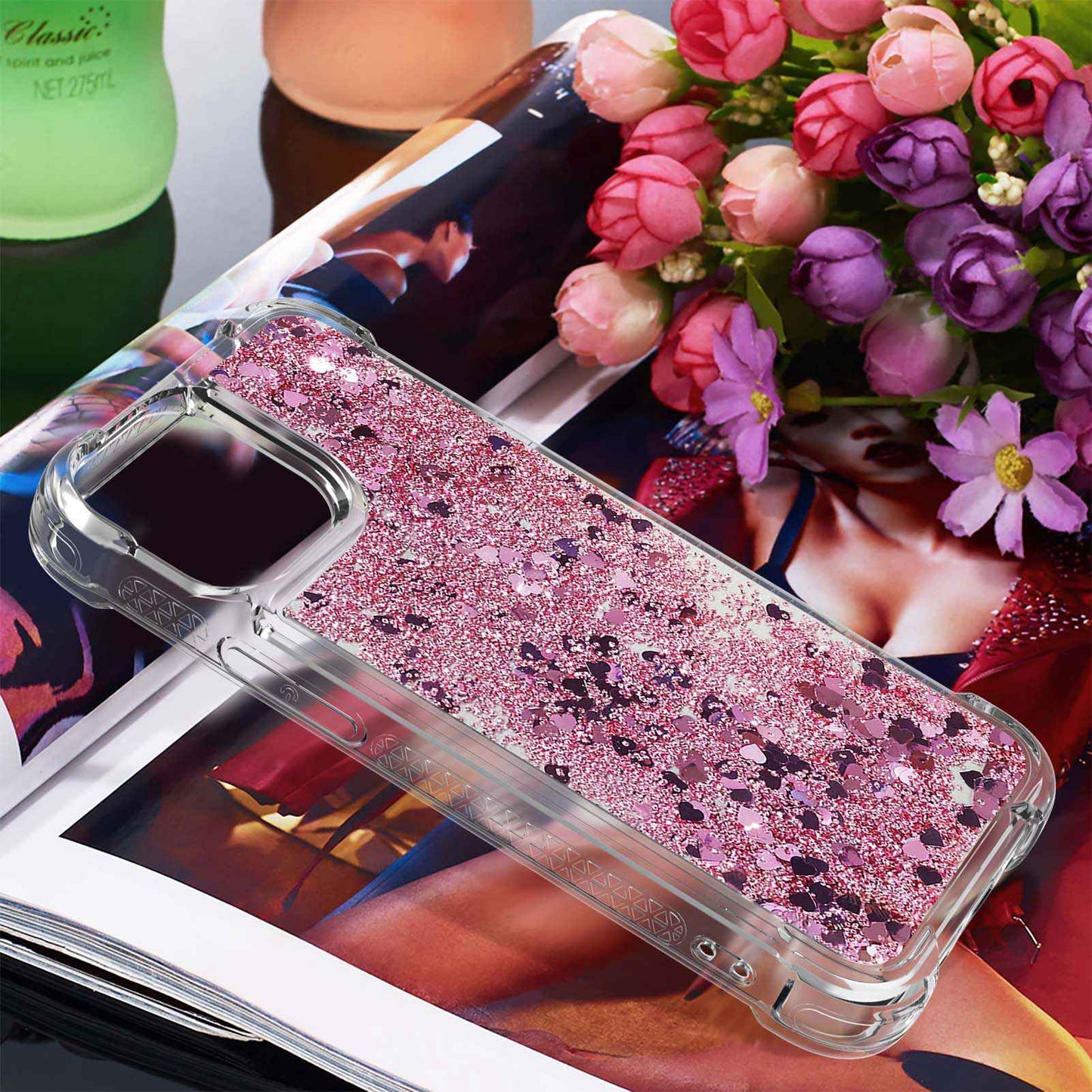 YB Quicksand Series-1 for iPhone 14 6.1 inch, Liquid Floating Glitter Sequins TPU Back Cover Anti-scratch Phone Case