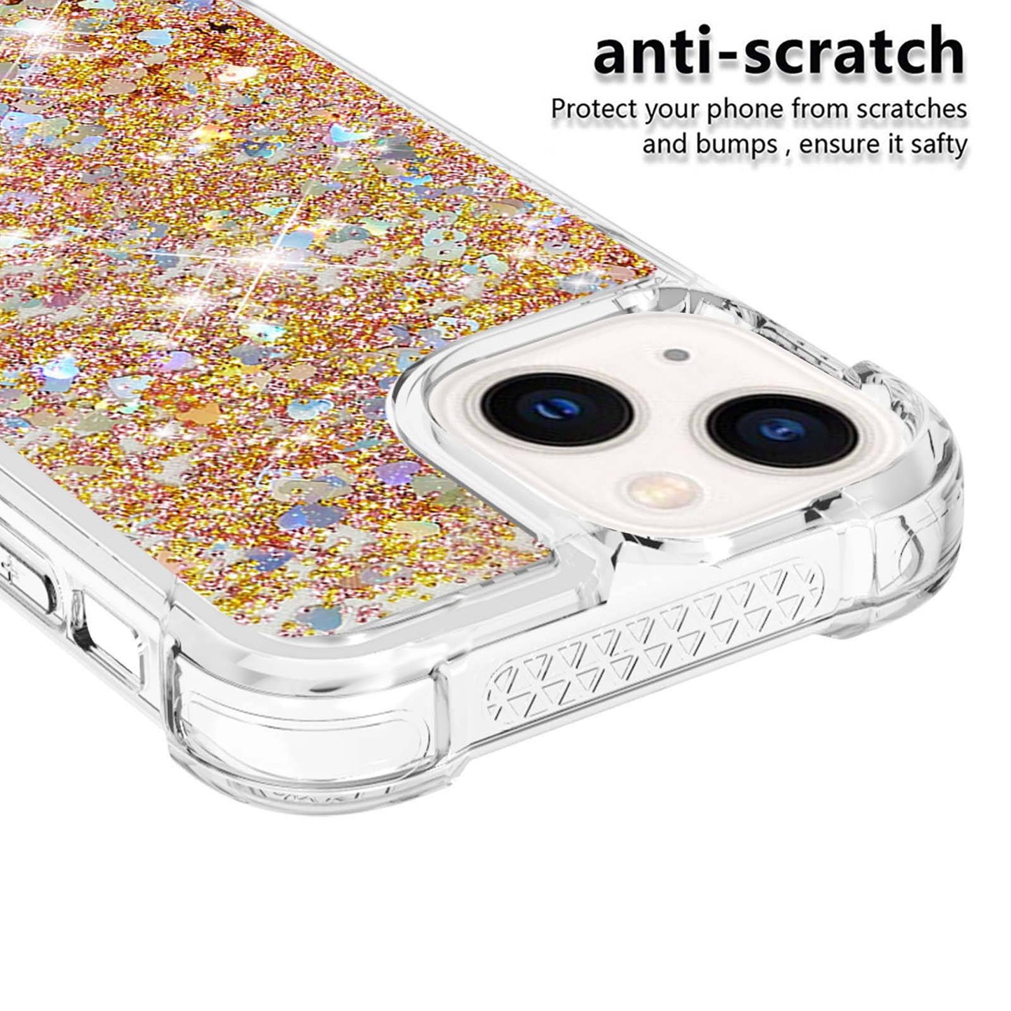 YB Quicksand Series-1 for iPhone 14 6.1 inch, Liquid Floating Glitter Sequins TPU Back Cover Anti-scratch Phone Case