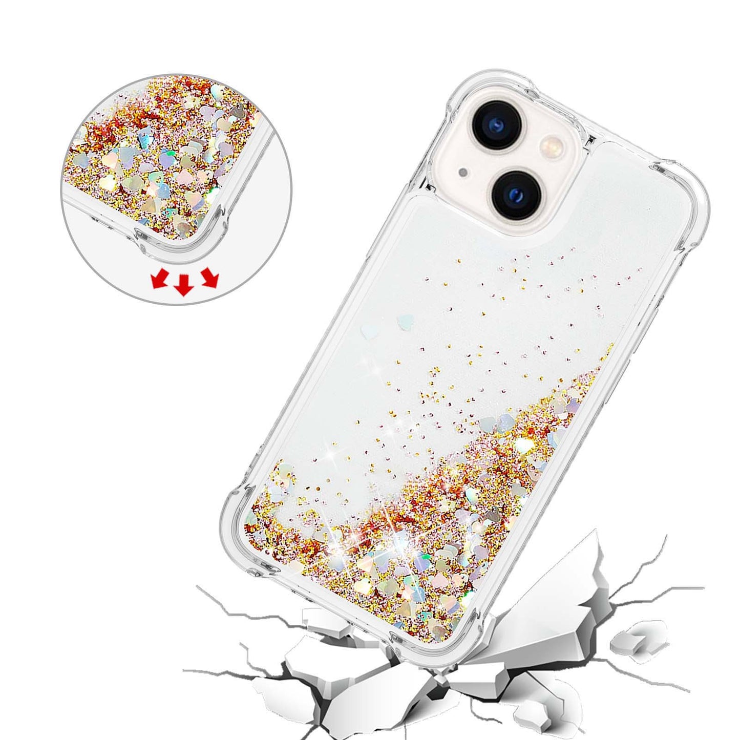 YB Quicksand Series-1 for iPhone 14 6.1 inch, Liquid Floating Glitter Sequins TPU Back Cover Anti-scratch Phone Case