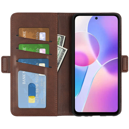 For Honor X40i 5G Shockproof Double Magnetic Clasp Phone Cover Anti-drop Textured PU Leather TPU Case with Wallet Stand