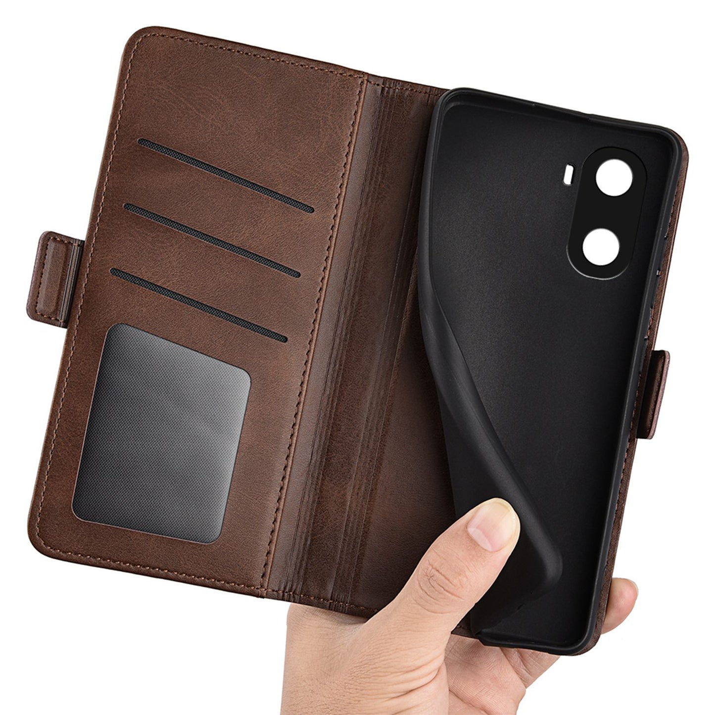 For Honor X40i 5G Shockproof Double Magnetic Clasp Phone Cover Anti-drop Textured PU Leather TPU Case with Wallet Stand
