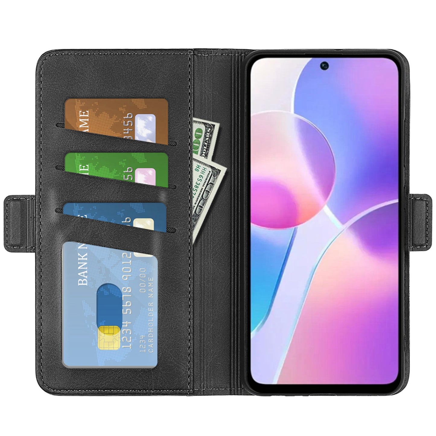 For Honor X40i 5G Shockproof Double Magnetic Clasp Phone Cover Anti-drop Textured PU Leather TPU Case with Wallet Stand