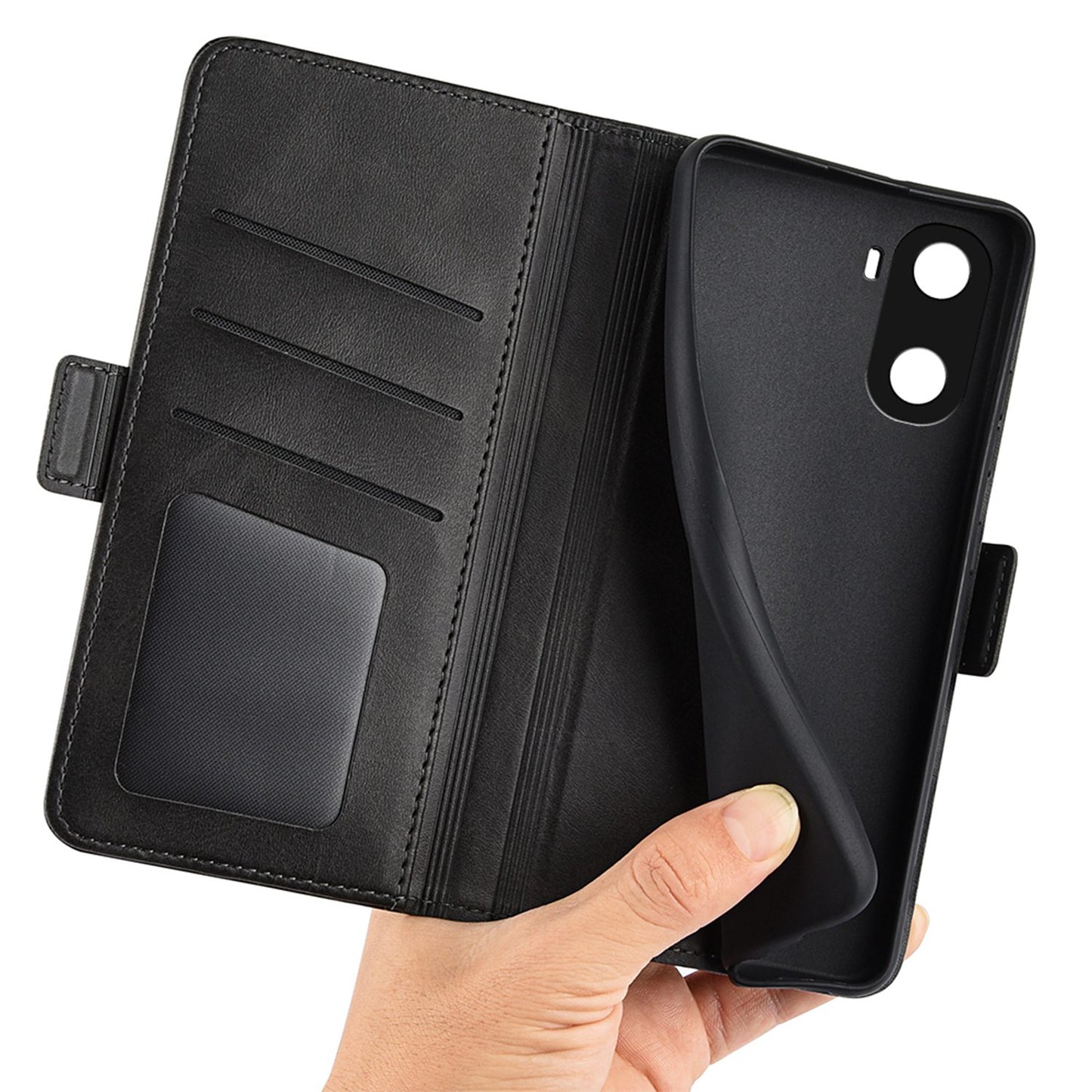 For Honor X40i 5G Shockproof Double Magnetic Clasp Phone Cover Anti-drop Textured PU Leather TPU Case with Wallet Stand