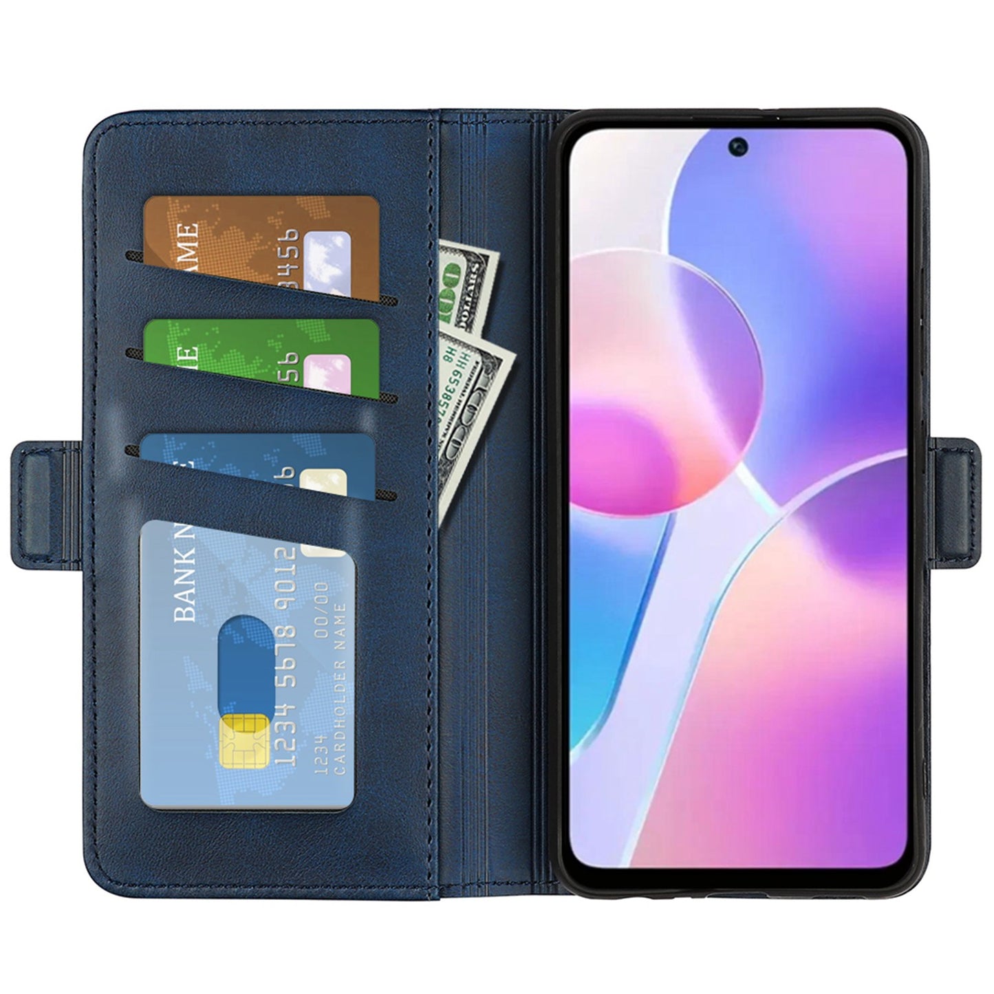 For Honor X40i 5G Shockproof Double Magnetic Clasp Phone Cover Anti-drop Textured PU Leather TPU Case with Wallet Stand