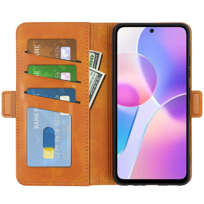 For Honor X40i 5G Shockproof Double Magnetic Clasp Phone Cover Anti-drop Textured PU Leather TPU Case with Wallet Stand