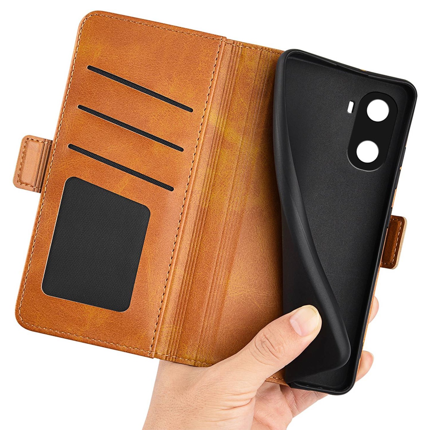 For Honor X40i 5G Shockproof Double Magnetic Clasp Phone Cover Anti-drop Textured PU Leather TPU Case with Wallet Stand