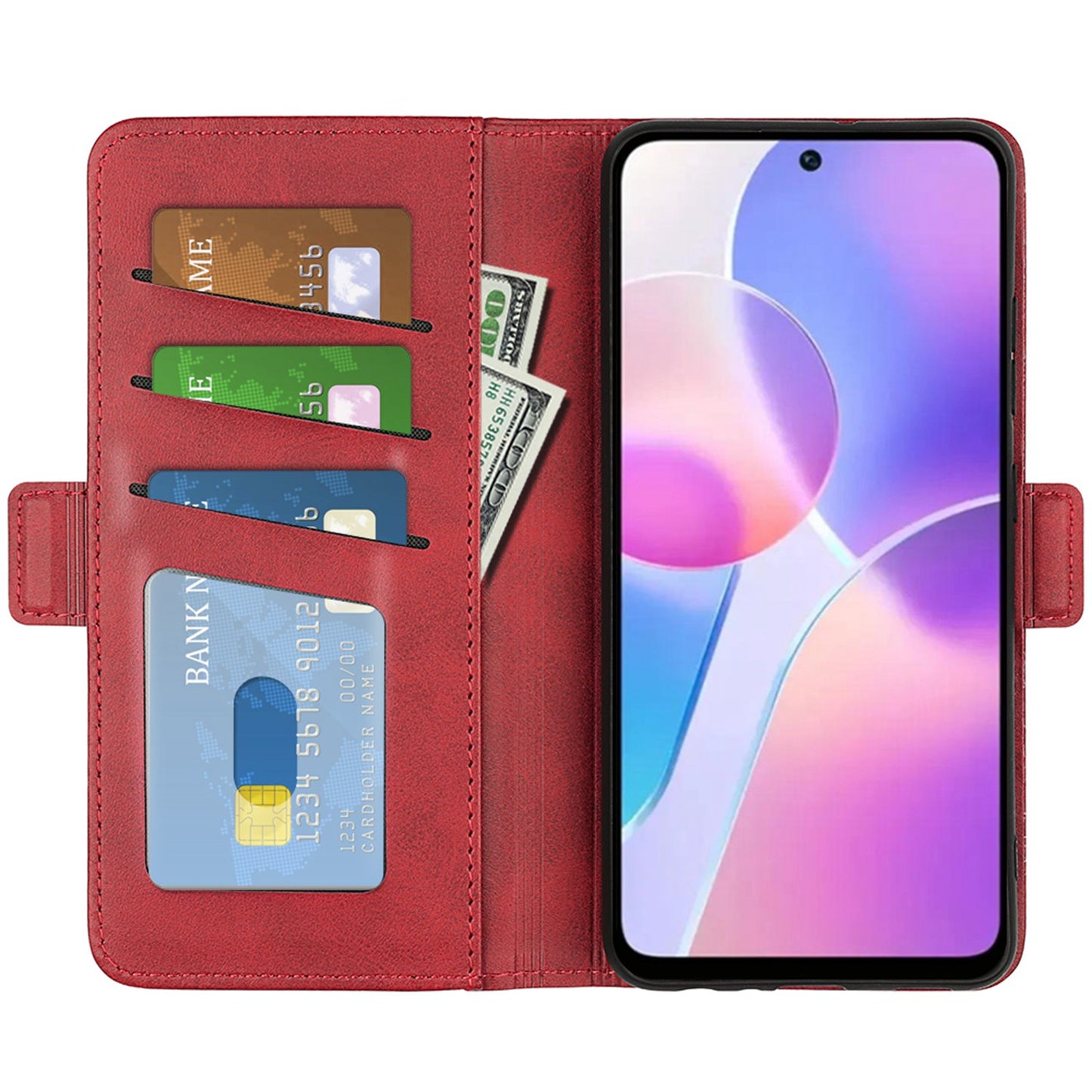 For Honor X40i 5G Shockproof Double Magnetic Clasp Phone Cover Anti-drop Textured PU Leather TPU Case with Wallet Stand