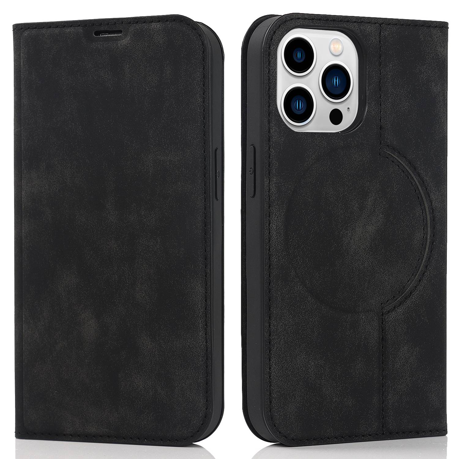 For iPhone 13 Pro 6.1 inch RFID Blocking Phone Cover PU Leather Card Holder Stand Case Compatible with MagSafe Charging