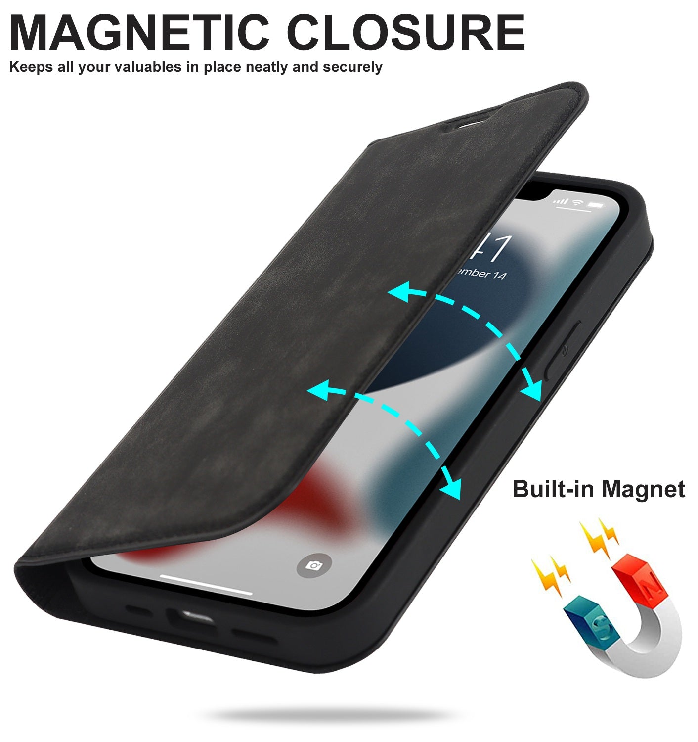For iPhone 13 Pro 6.1 inch RFID Blocking Phone Cover PU Leather Card Holder Stand Case Compatible with MagSafe Charging
