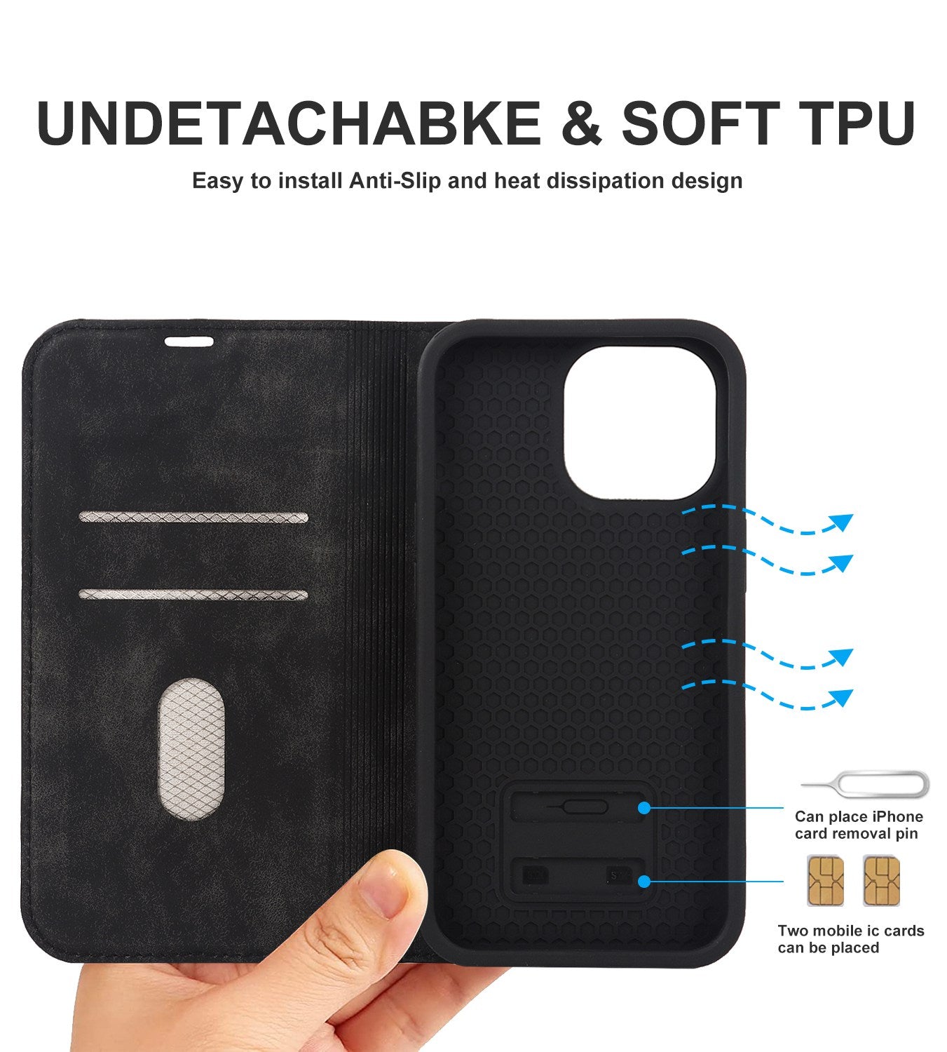 For iPhone 13 Pro 6.1 inch RFID Blocking Phone Cover PU Leather Card Holder Stand Case Compatible with MagSafe Charging