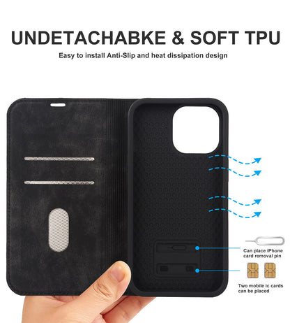 For iPhone 13 Pro 6.1 inch RFID Blocking Phone Cover PU Leather Card Holder Stand Case Compatible with MagSafe Charging