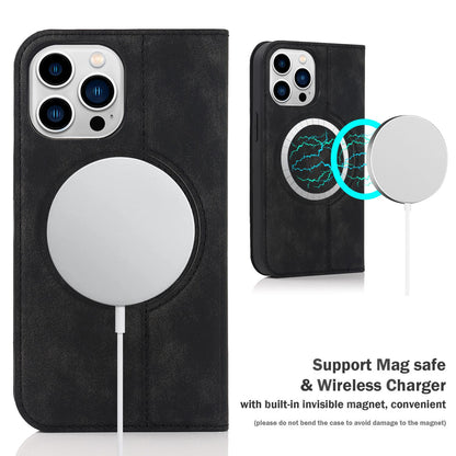 For iPhone 13 Pro 6.1 inch RFID Blocking Phone Cover PU Leather Card Holder Stand Case Compatible with MagSafe Charging