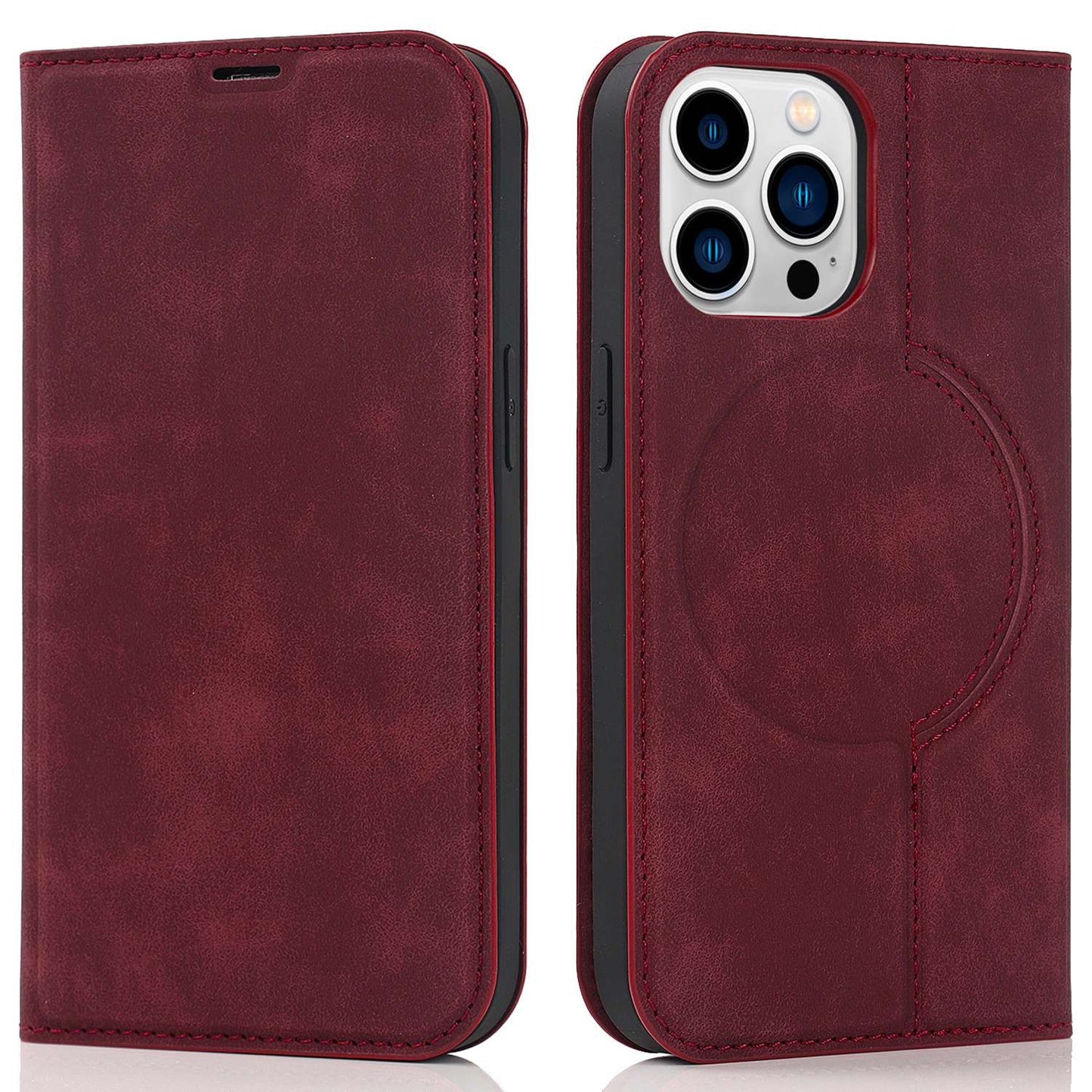 For iPhone 13 Pro 6.1 inch RFID Blocking Phone Cover PU Leather Card Holder Stand Case Compatible with MagSafe Charging