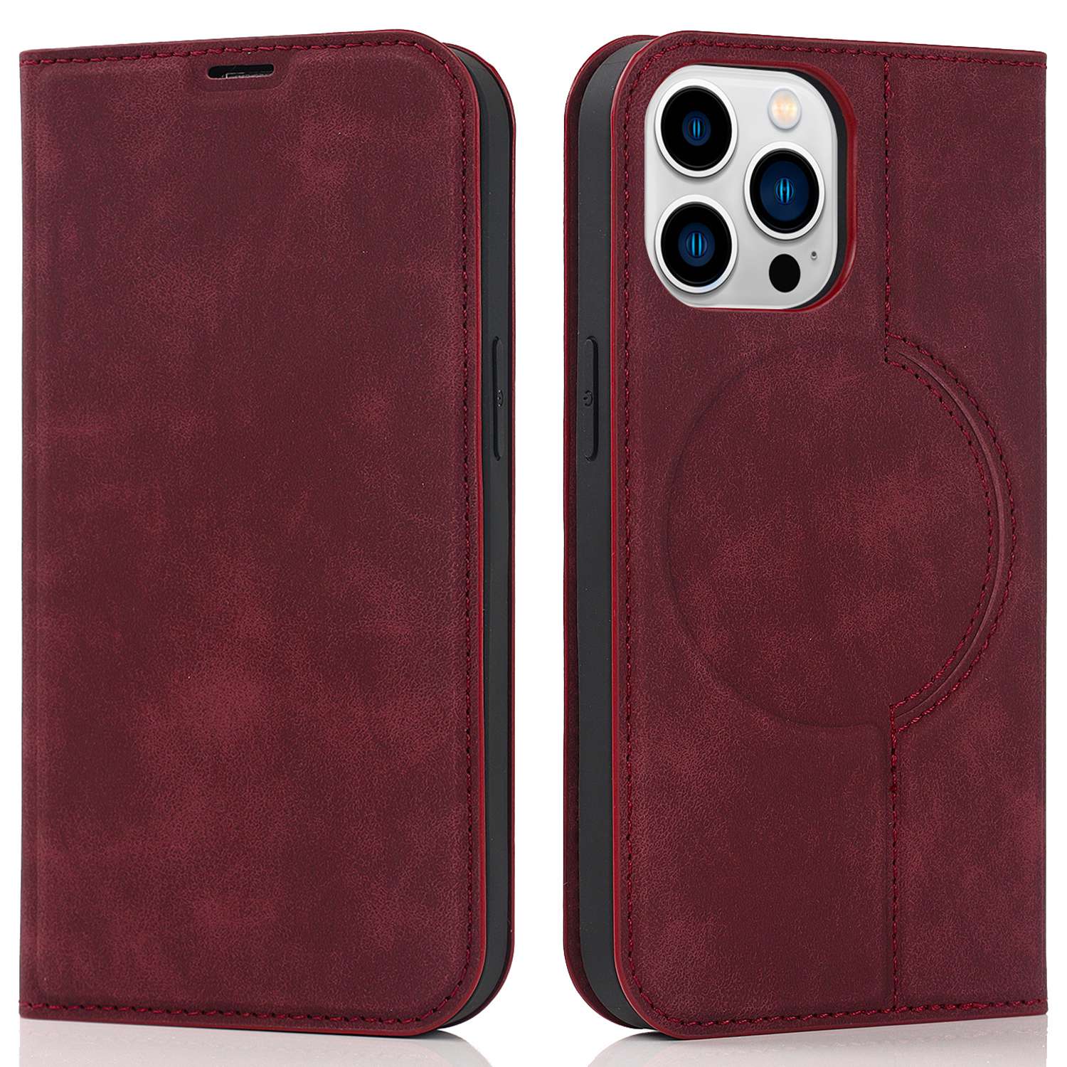 For iPhone 13 Pro 6.1 inch RFID Blocking Phone Cover PU Leather Card Holder Stand Case Compatible with MagSafe Charging