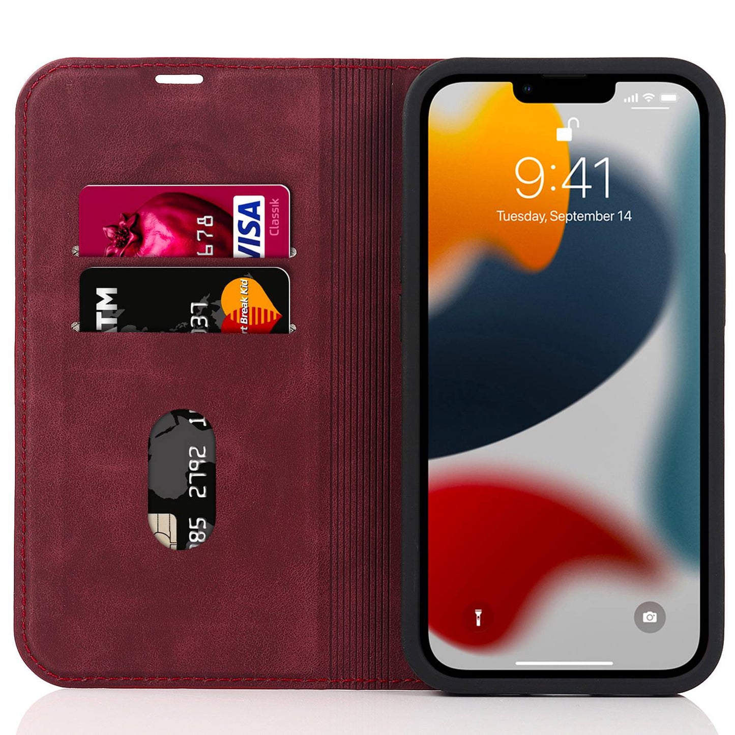 For iPhone 13 Pro 6.1 inch RFID Blocking Phone Cover PU Leather Card Holder Stand Case Compatible with MagSafe Charging