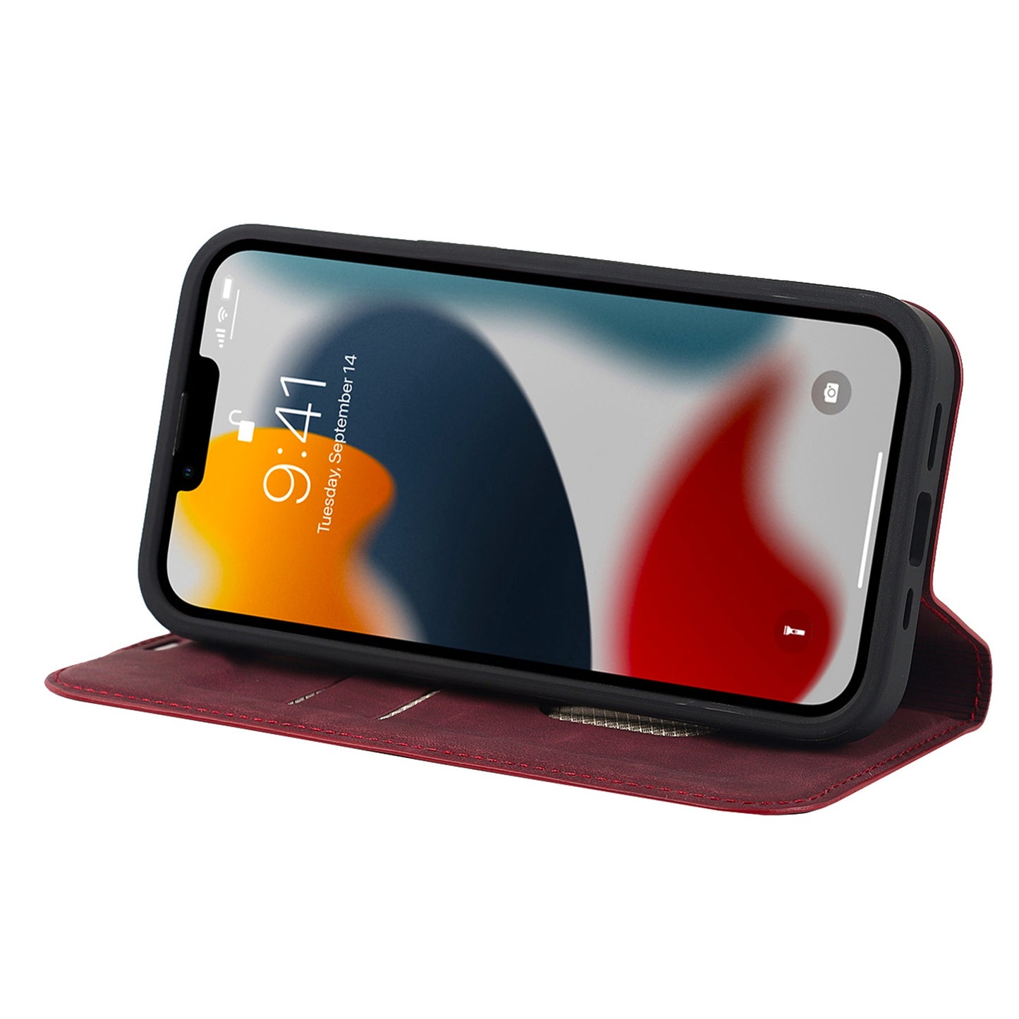 For iPhone 13 Pro 6.1 inch RFID Blocking Phone Cover PU Leather Card Holder Stand Case Compatible with MagSafe Charging