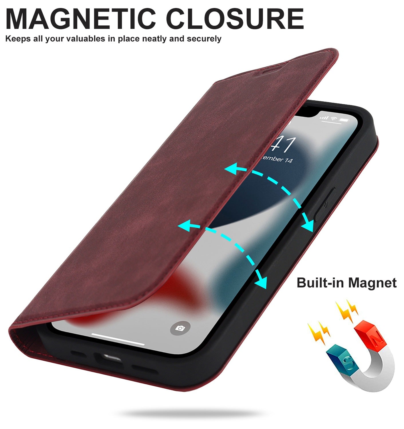 For iPhone 13 Pro 6.1 inch RFID Blocking Phone Cover PU Leather Card Holder Stand Case Compatible with MagSafe Charging