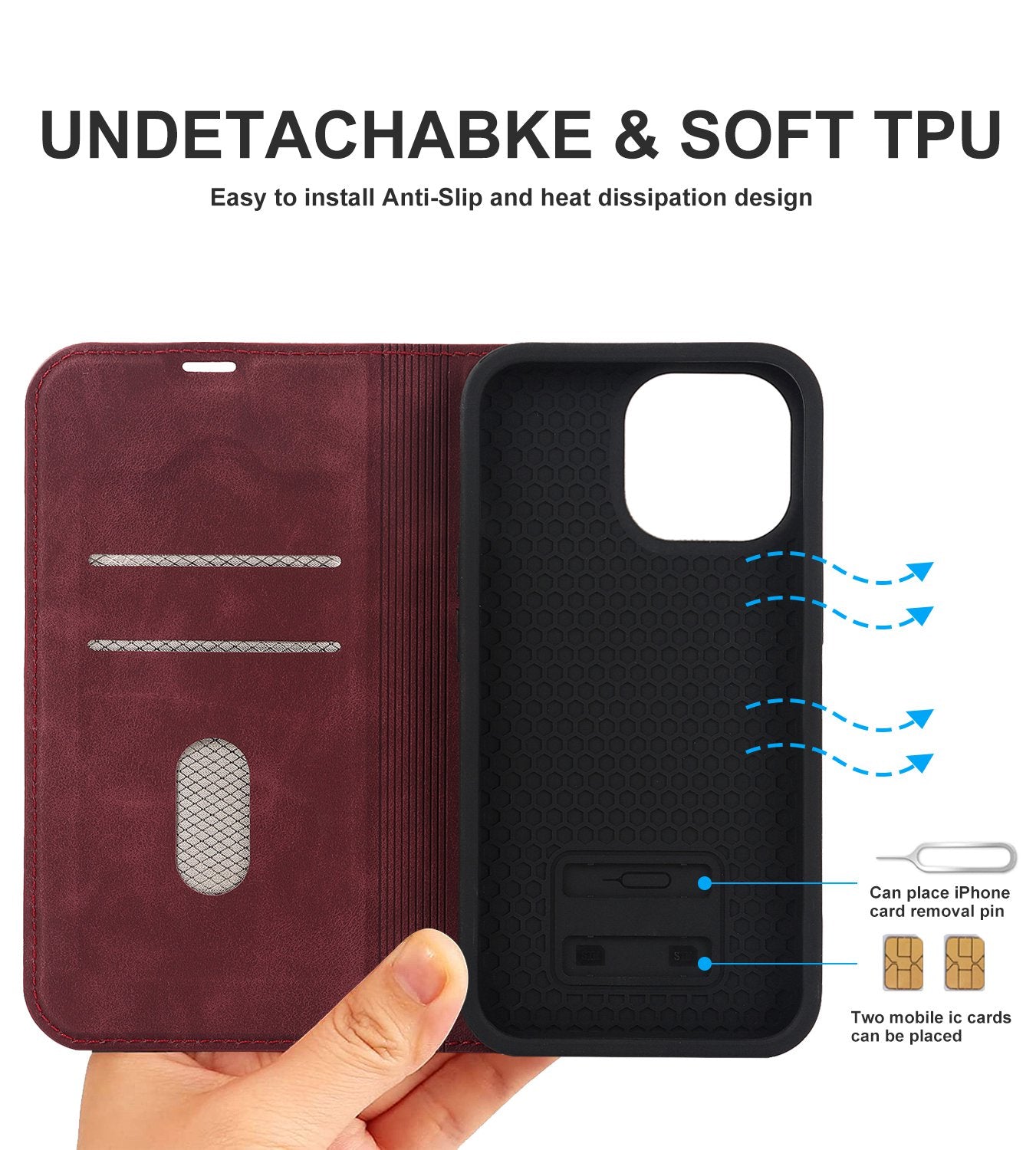 For iPhone 13 Pro 6.1 inch RFID Blocking Phone Cover PU Leather Card Holder Stand Case Compatible with MagSafe Charging