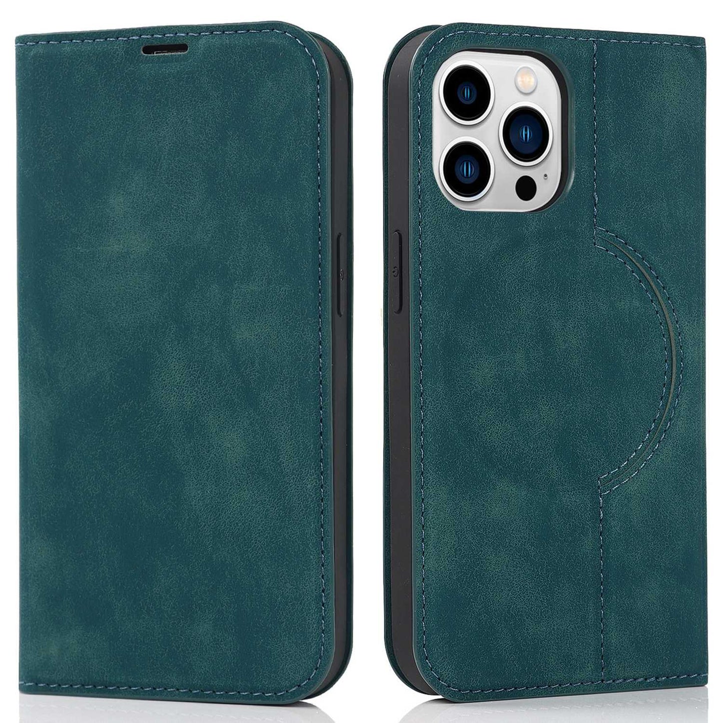 For iPhone 13 Pro 6.1 inch RFID Blocking Phone Cover PU Leather Card Holder Stand Case Compatible with MagSafe Charging