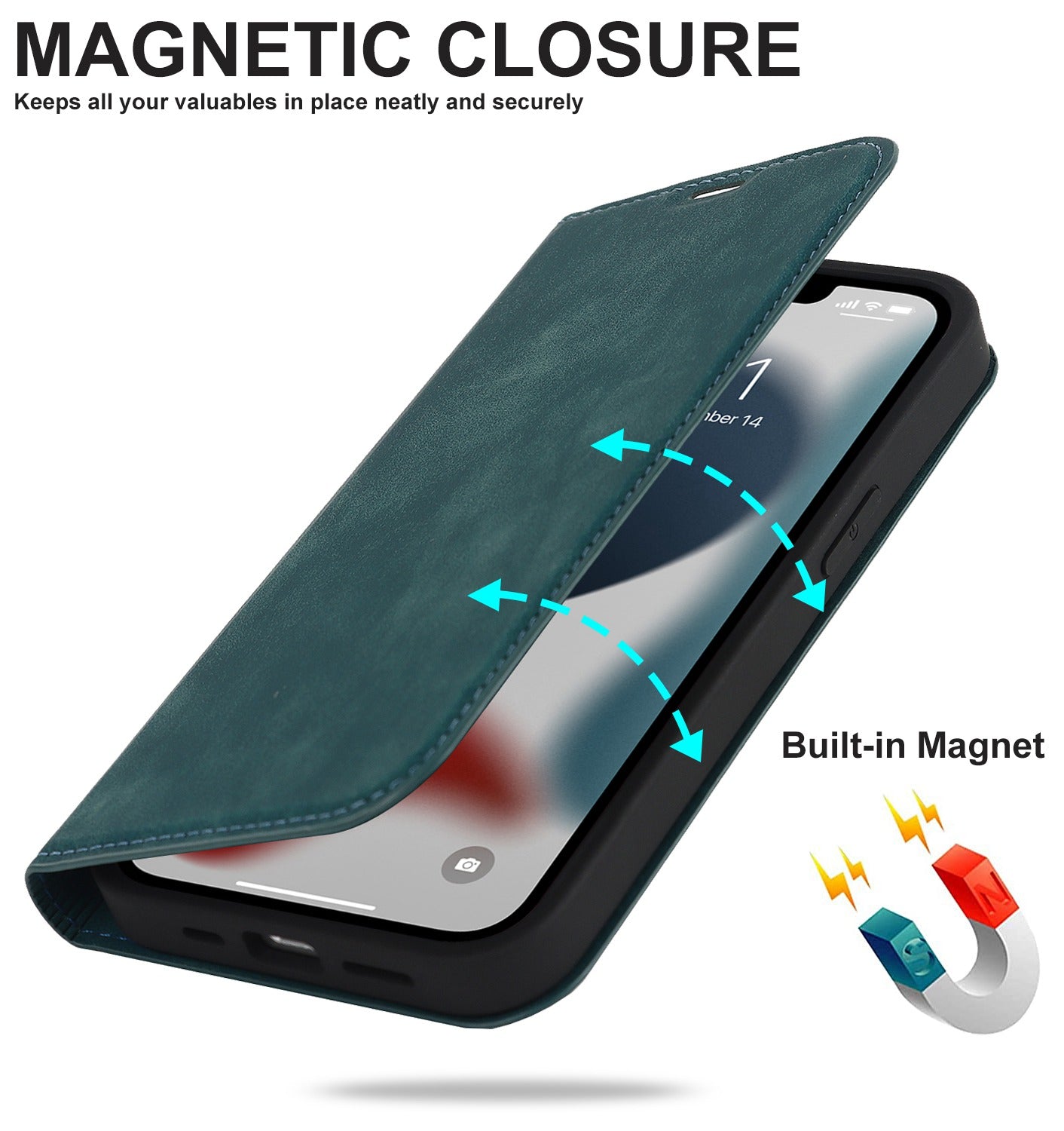 For iPhone 13 Pro 6.1 inch RFID Blocking Phone Cover PU Leather Card Holder Stand Case Compatible with MagSafe Charging