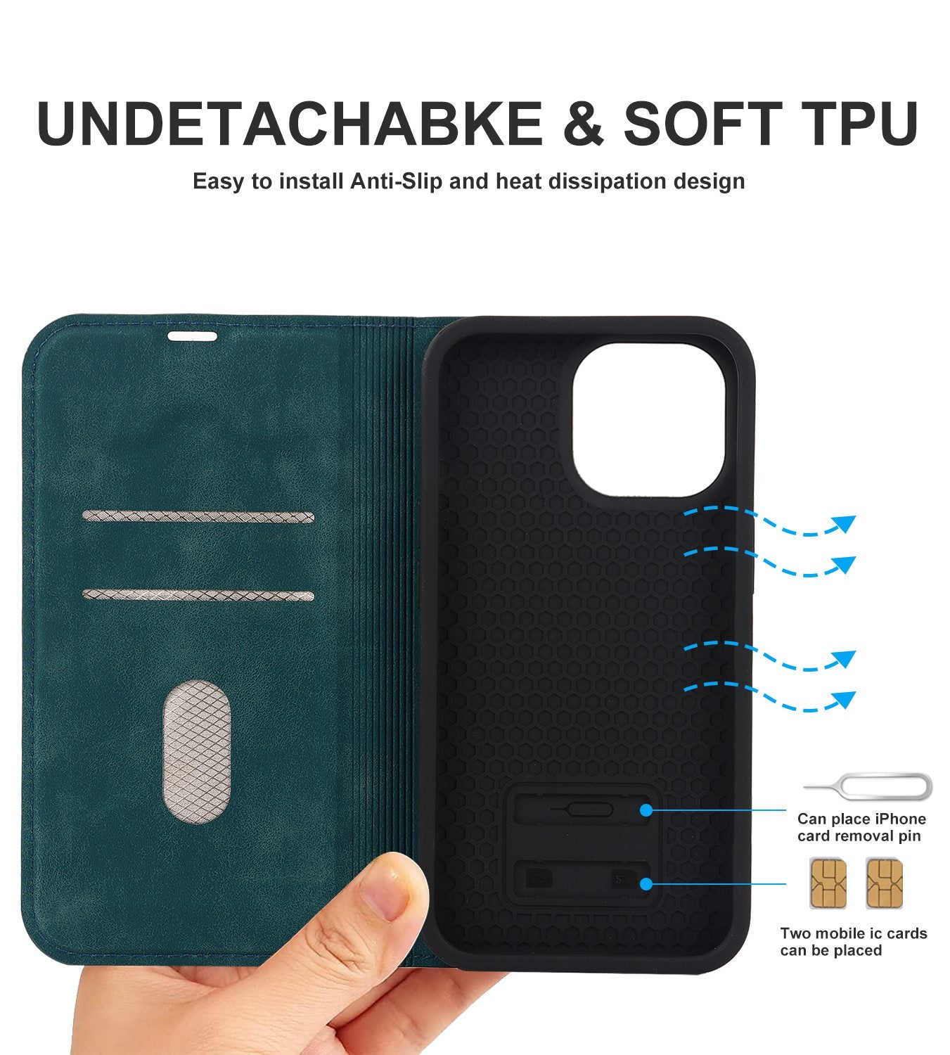 For iPhone 13 Pro 6.1 inch RFID Blocking Phone Cover PU Leather Card Holder Stand Case Compatible with MagSafe Charging