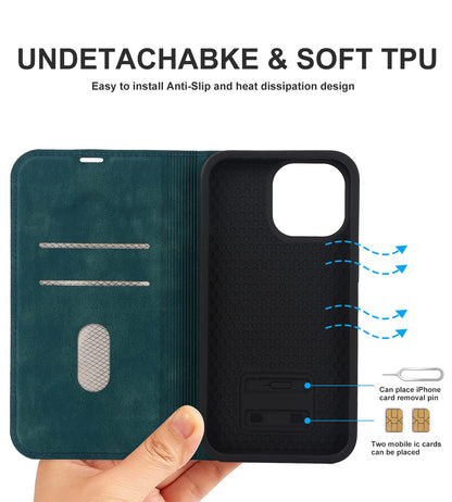 For iPhone 13 Pro 6.1 inch RFID Blocking Phone Cover PU Leather Card Holder Stand Case Compatible with MagSafe Charging