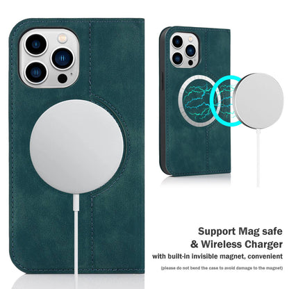 For iPhone 13 Pro 6.1 inch RFID Blocking Phone Cover PU Leather Card Holder Stand Case Compatible with MagSafe Charging